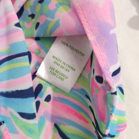 Lilly Pulitzer XS Floral Tropical LS Blouse Womens 100% Polyester Bright Pink Bl - Picture 5 of 7
